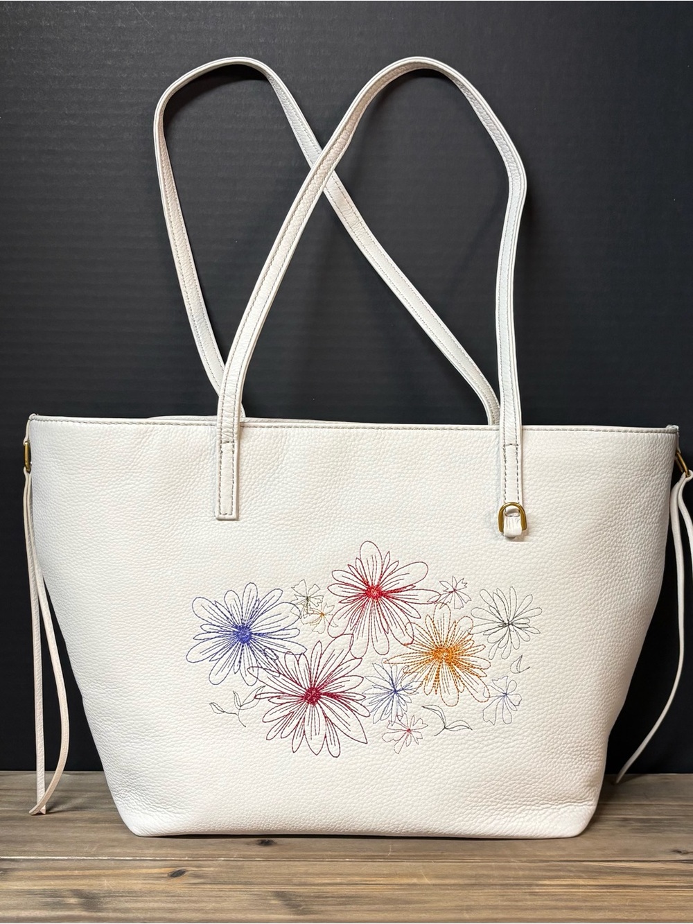 HOBO Leather Tote Bag Embroidered Floral with Dust Bag
